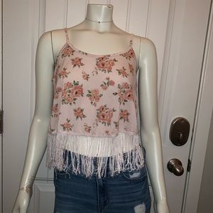 🌸 WET SEAL ROSE PATTERNED TOP W TASSELS PINK! 🌸